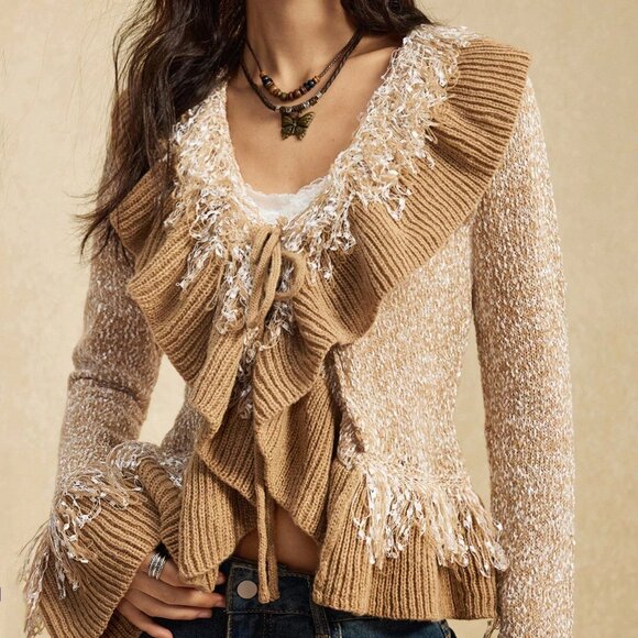Brown Bohemian Women's Nomad Style Fringe Cardigan - Picture 3 of 7
